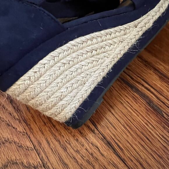 Royal Blue Wedge Espadrille Sandals Size 7 Strappy Open Toe 3in Heel Bohochic - Picture 14 of 16